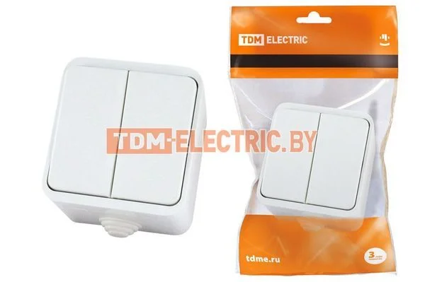 Выключатель 2-кл. OУ IP44 10А белый «Орель»TDM SQ1802-0002