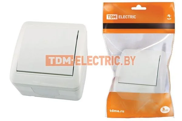 Выключатель 1-кл. открытой установки IP44 10А белый «Селигер» TDM SQ1818-0001