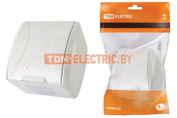 Розетка 2П+3 открытой установки IP54 16А с крышкой белая «Селигер» TDM SQ1818-0013