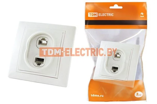 Розетка телефонная RJ11 + компьютерная RJ45 белая «Таймыр» TDM SQ1814-0023