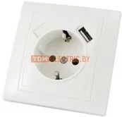 Розетка 2П+З с защ. шт. 16А 250В + USB порт 2,1А 5В белая «Таймыр» TDM SQ1814-0040.