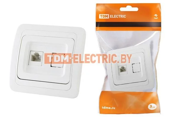 Розетка компьютерная RJ-45 белая «Валдай» TDM SQ1804-0013