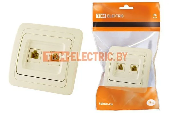 Розетка компьютерная RJ-45 + TФ (RJ-11) сл. кость «Валдай» TDM SQ1804-0115