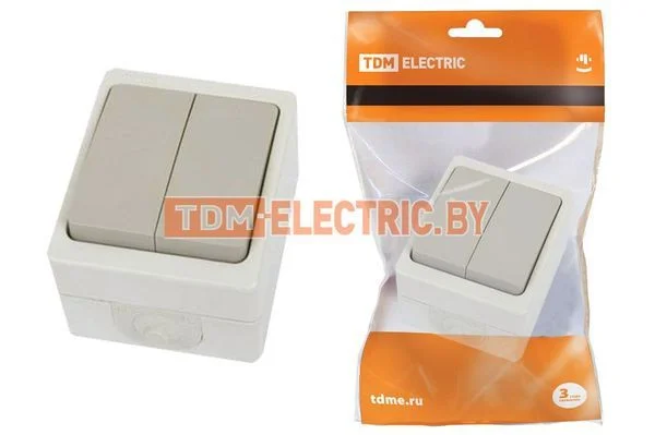 Выключатель 2-кл. открытой установки IP54 10А «Вуокса» TDM SQ1803-0002
