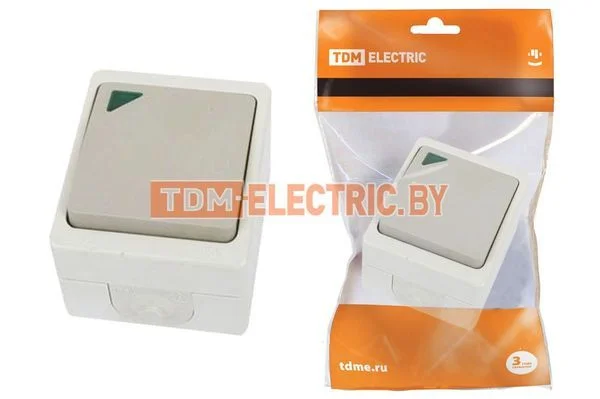 Выключатель 1-кл. с подсветкой открытой установки IP54 10А «Вуокса» TDM SQ1803-0004