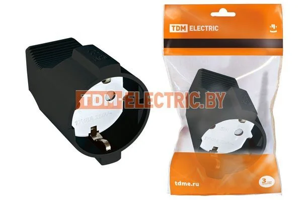 Кабельная розетка 2П+3 с з/ш 16А 250B черная TDM SQ1806-0032