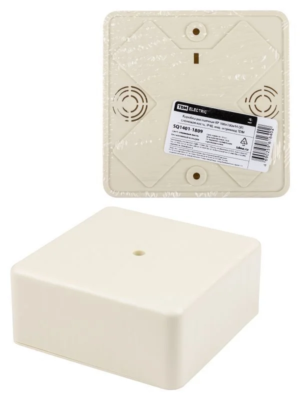 Коробка распаячная КР 100х100х44 ОП, сл. кость, IP40, инд. штрихкод TDM SQ1401-1809.