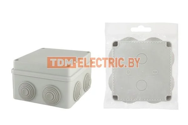 Распаячная коробка ОП 110х110х70мм, крышка на винтах, IP55, 8вх. TDM SQ1401-0114