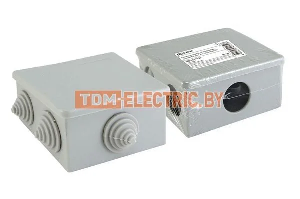 Распаячная коробка ОП 80х80х40мм, крышка, IP44, 6 вх. инд. штрихкод TDM SQ1401-1235