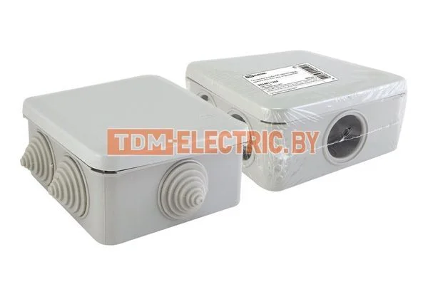 Распаячная коробка ОП 100х100х50мм, крышка, IP55, 6 вх. инд. штрихкод TDM SQ1401-1255
