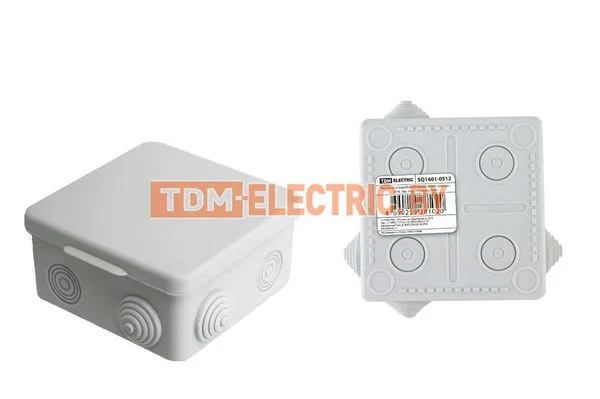 Распаячная коробка ОП 80х80х50мм, крышка, IP54, 7вх. инд. штрихкод TDM SQ1401-0512