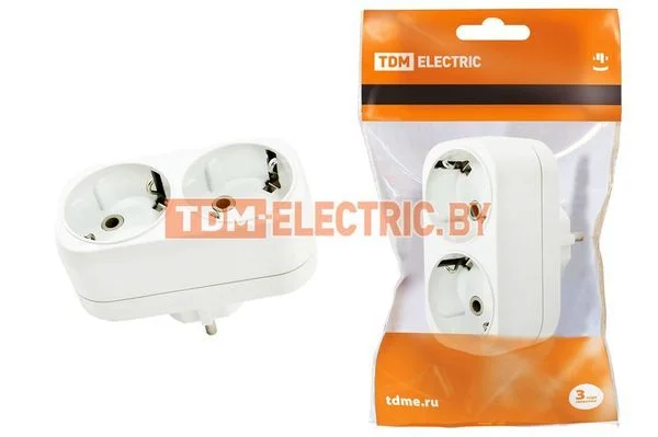 Блок на 2 гнезда 2П+З плоский 16А 250B TDM SQ1806-0026