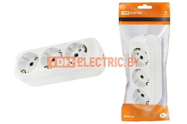 Колодка розеточная 3 гнезда 2П+3 16А 250В белая TDM SQ1806-0013