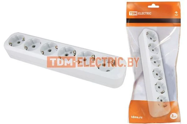 Колодка розеточная 6 гнезд 2П+З 16А 250В белая TDM SQ1806-0039