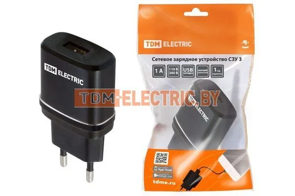 Сетевое зарядное устройство, СЗУ 3, 2,1 А, 1 USB, черный, TDM SQ1810-0011.