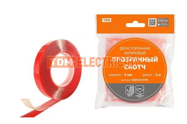 Двухсторонний акриловый прозрачный скотч ширина 9 мм длина 5 м TDM SQ0526-0705