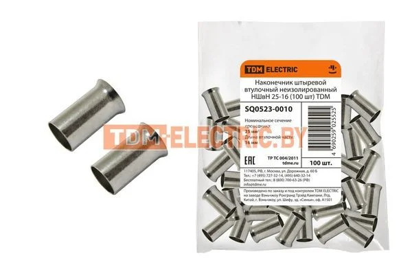 Наконечник штыревой втулочный неизолированный НШвН 25-16 (100 шт) TDM SQ0523-0010