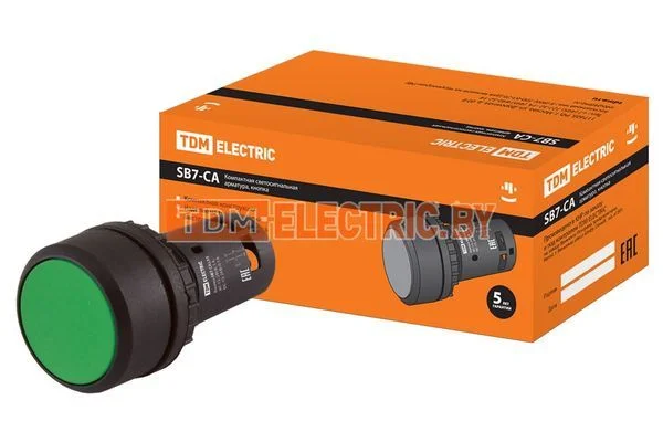 Кнопка с фиксацией SB7-CAL35 d22мм 1з+1р зеленая TDM SQ0746-0014