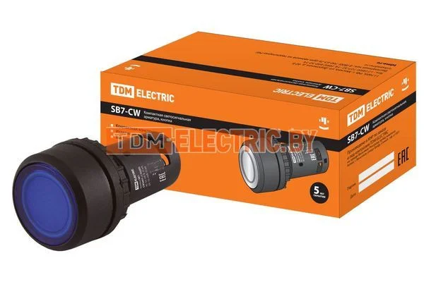 Кнопка SB7-CW3661-24V(LED) d22мм 1з, синяя TDM SQ0746-0032