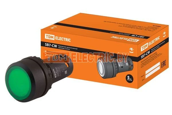 Кнопка SB7-CW3365-220V(LED) d22мм 1з+1р зеленая TDM SQ0746-0033