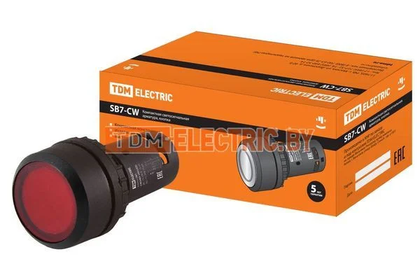 Кнопка SB7-CW3465-24V(LED) d22мм 1з+1р красная TDM SQ0746-0036