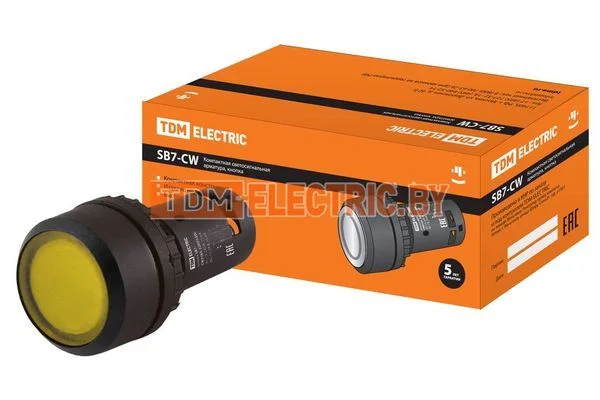 Кнопка SB7-CW3565-220V(LED) d22мм 1з+1р желтая TDM SQ0746-0037
