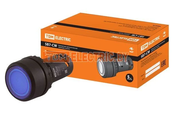 Кнопка SB7-CW3665-220V(LED) d22мм 1з+1р синяя TDM SQ0746-0039