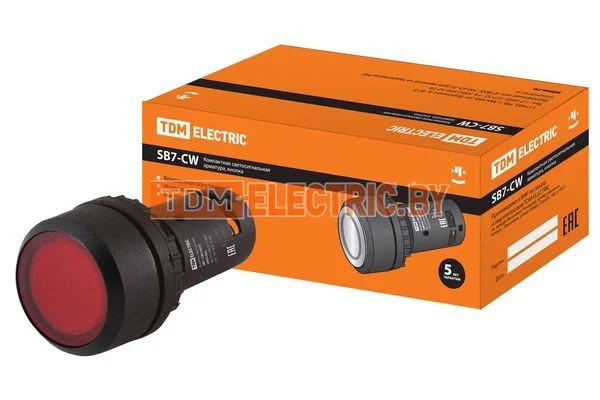 Кнопка с фиксацией SB7-CWL3465-24V(LED) d22мм 1з+1р красная TDM SQ0746-0044