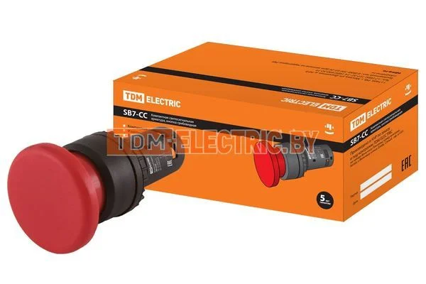 Кнопка грибовидная SB7-CC45 d35мм 1з+1р красная TDM SQ0746-0047