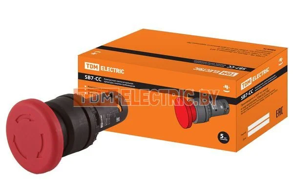 Кнопка грибовидная, возврат поворотом SB7-CCS545 d35мм 1з+1р красная TDM SQ0746-0048