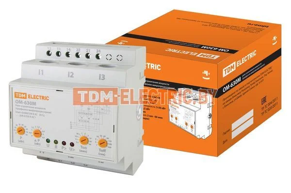 Реле ограничения мощности ОМ-630М 5/50-3Н-01 (3ф, 5-50кВт, 4мод, сумм. расчет, с реле напр.) TDM SQ1505-0004