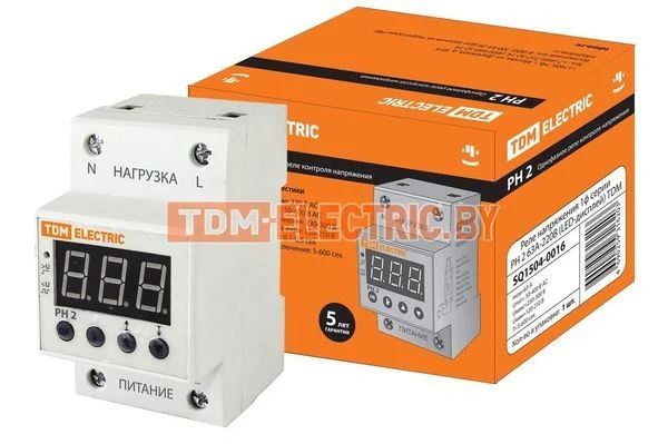 Реле напряжения 1ф серии РН 2 63А-220В (LED-дисплей) TDM SQ1504-0016