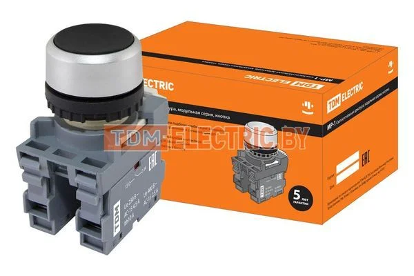 Кнопка MP1-20B в сборе d22мм 1з+1р черная TDM SQ0747-0006