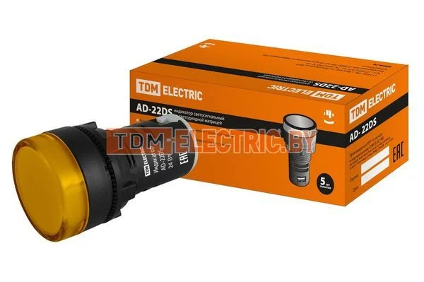 Лампа AD-22DS(LED)матрица d22мм желтый 24В AC/DC TDM SQ0702-0021