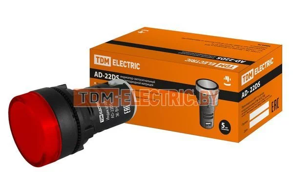 Лампа AD-22DS(LED)матрица d22мм красный 36В AC/DC TDM SQ0702-0024