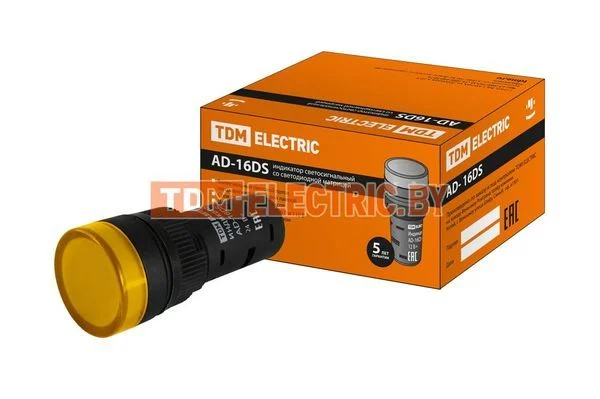 Лампа AD-16DS(LED)матрица d16мм желтый 24В AC/DC TDM SQ0702-0057