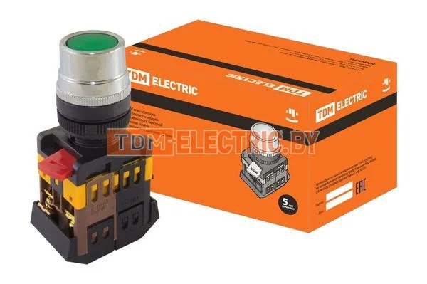 Кнопка ABLF-22 зеленый d22мм неон/230В 1з+1р TDM SQ0704-0002