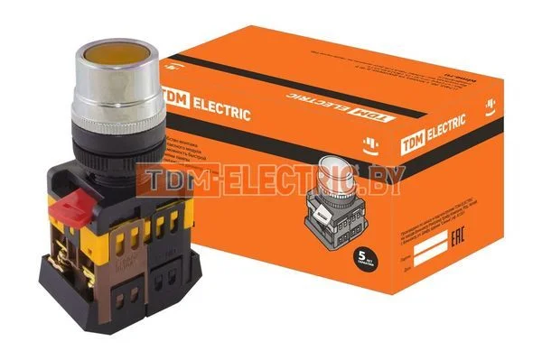 Кнопка ABLF-22 желтый d22мм неон/230В 1з+1р TDM SQ0704-0003