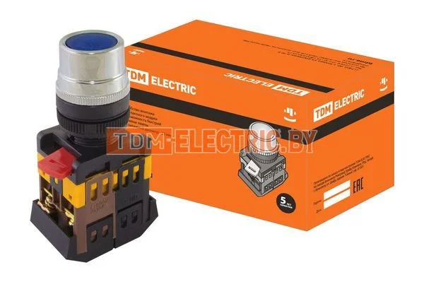 Кнопка ABLF-22 синий d22мм неон/230В1з+1р TDM SQ0704-0004