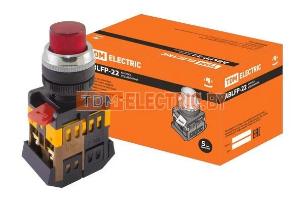 Кнопка ABLFP-22 красный d22мм неон/230В 1з+1р TDM SQ0704-0005