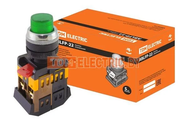 Кнопка ABLFP-22 зеленый d22мм неон/230В 1з+1р TDM SQ0704-0006