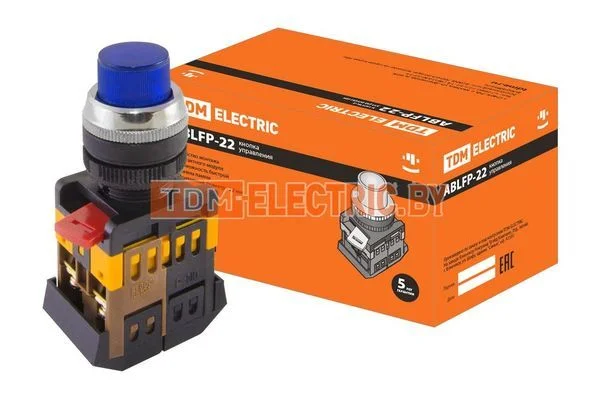Кнопка ABLFP-22 синий d22мм неон/230В 1з+1р TDM SQ0704-0007