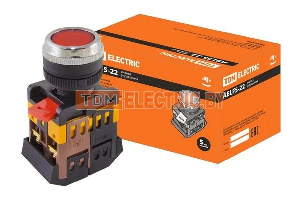 Кнопка ABLFS-22 красный d22мм неон/230В 1з+1р TDM SQ0704-0008
