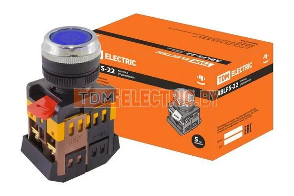 Кнопка ABLFS-22 синий d22мм неон/230В 1з+1р TDM SQ0704-0011
