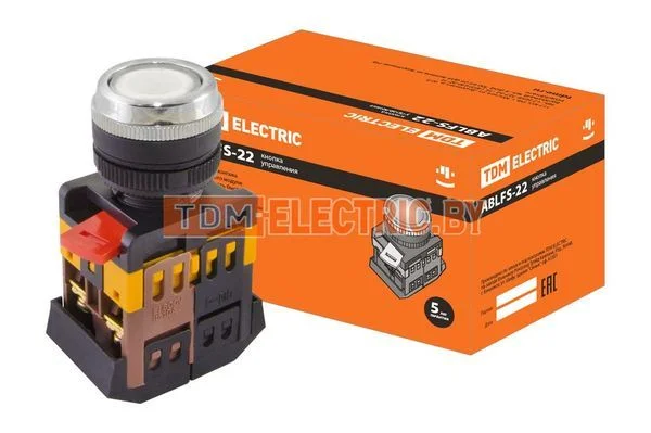 Кнопка ABLFS-22 белый d22мм неон/230В 1з+1р TDM SQ0704-0012