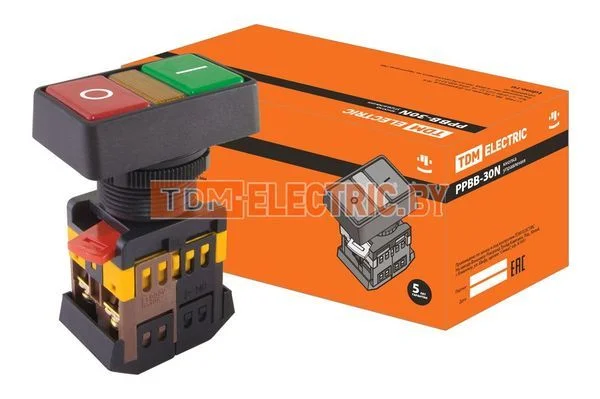 Кнопка РPВВ-30N «I-0» d30мм неон/230В 1з+1р TDM SQ0704-0026