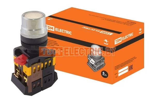 Кнопка ABLF-22 белый d22мм неон/230В 1з+1р TDM SQ0704-0028
