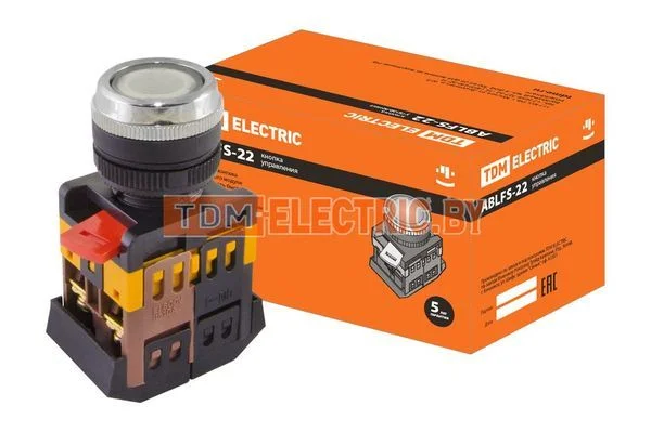 Кнопка ABLFS-22 прозрачн. d22мм неон/230В 1з+1р TDM SQ0704-0033