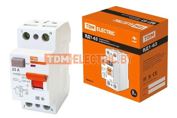 Устройство защитного отключения ВД1-63 2Р 25А 100мА TDM SQ0203-0005