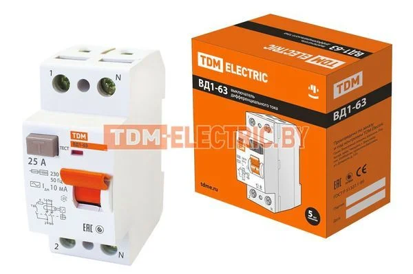 Устройство защитного отключения ВД1-63 2Р 25А 10мА TDM SQ0203-0006